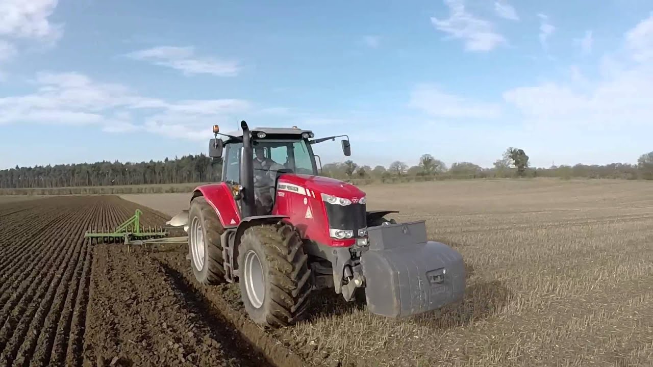 Massey Ferguson 7622 Ploughing from the air.