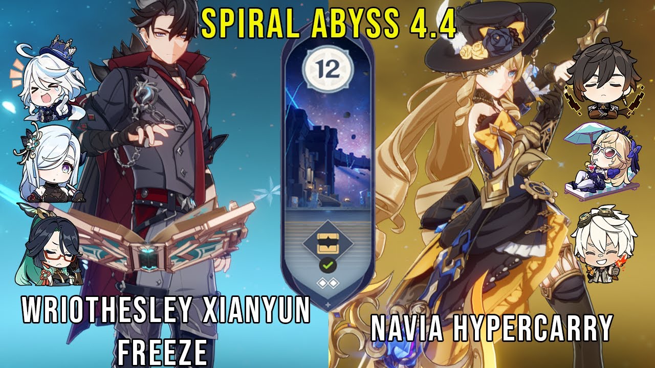 C0 Wriothesley Xianyun Freeze and C0 Navia Hypercarry - Genshin Impact Abyss 4.4 - Floor 12 9 Stars