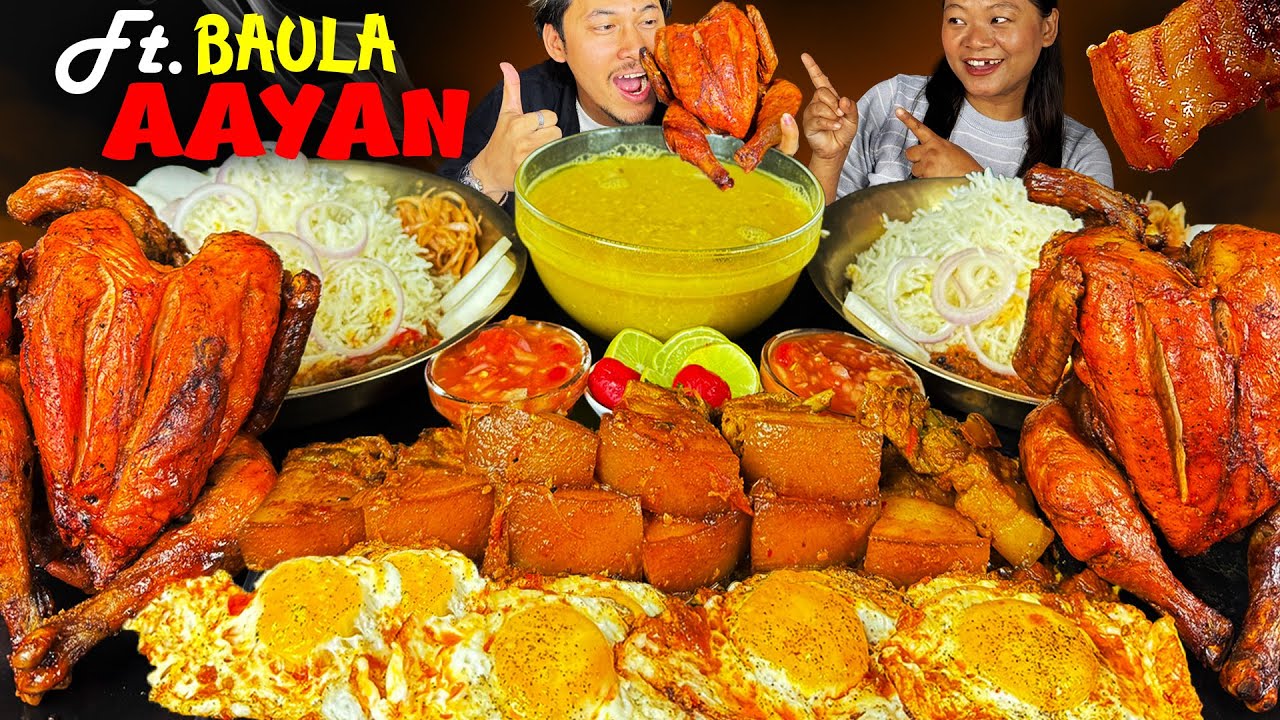 Whole Grilled Chicken | Spicy Pork Curry With Basmati Rice | Nepali Mukbang with @Ayanbasnett  🍗🔥