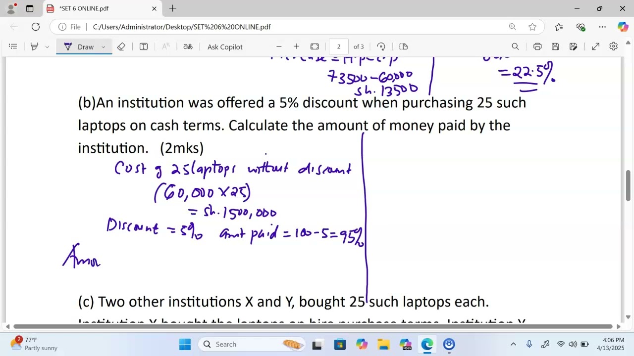 K c s e 2011,pp2, No 17 Mathematics #Hire purchase
