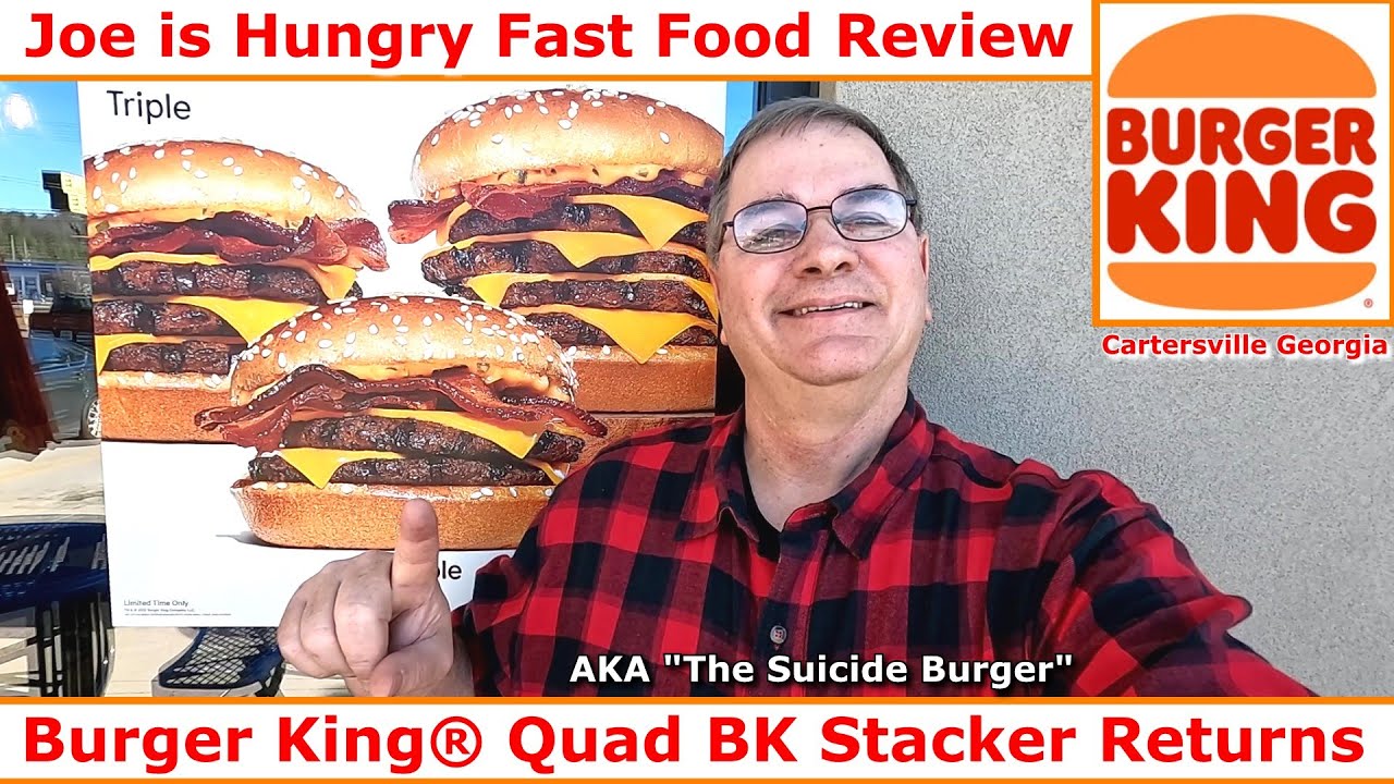 Burger King® The Quad BK Stacker Review | Suicide Burger Returns | Joe is Hungry 🧀🍔🥓