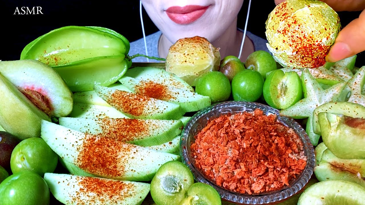 ASMR EXTREMELY SOUR LEMON,  PLUM, PEACH, STAR FRUIT & MANGO EATING | EATING SOUR FRUITS MUKBANG