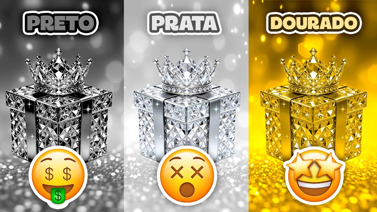 🎁 ESCOLHA SEU PRESENTE! Desafio das Cores! 🖤🤍💛 Qual Voc&ecirc; Vai Escolher? Preto, Prata ou Dourado?