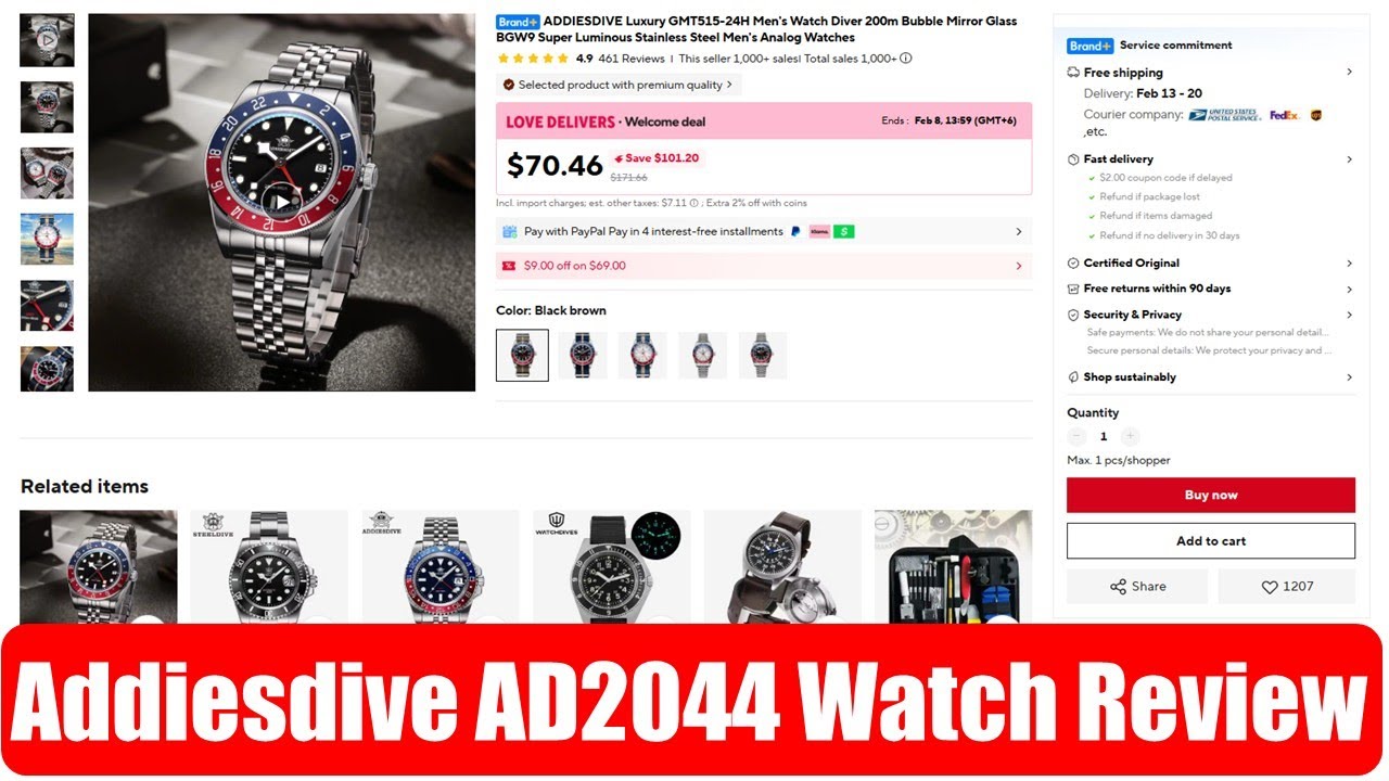 Обзор часов Addiesdive AD2044 с AliExpress | Более 1000 продано на AliExpress