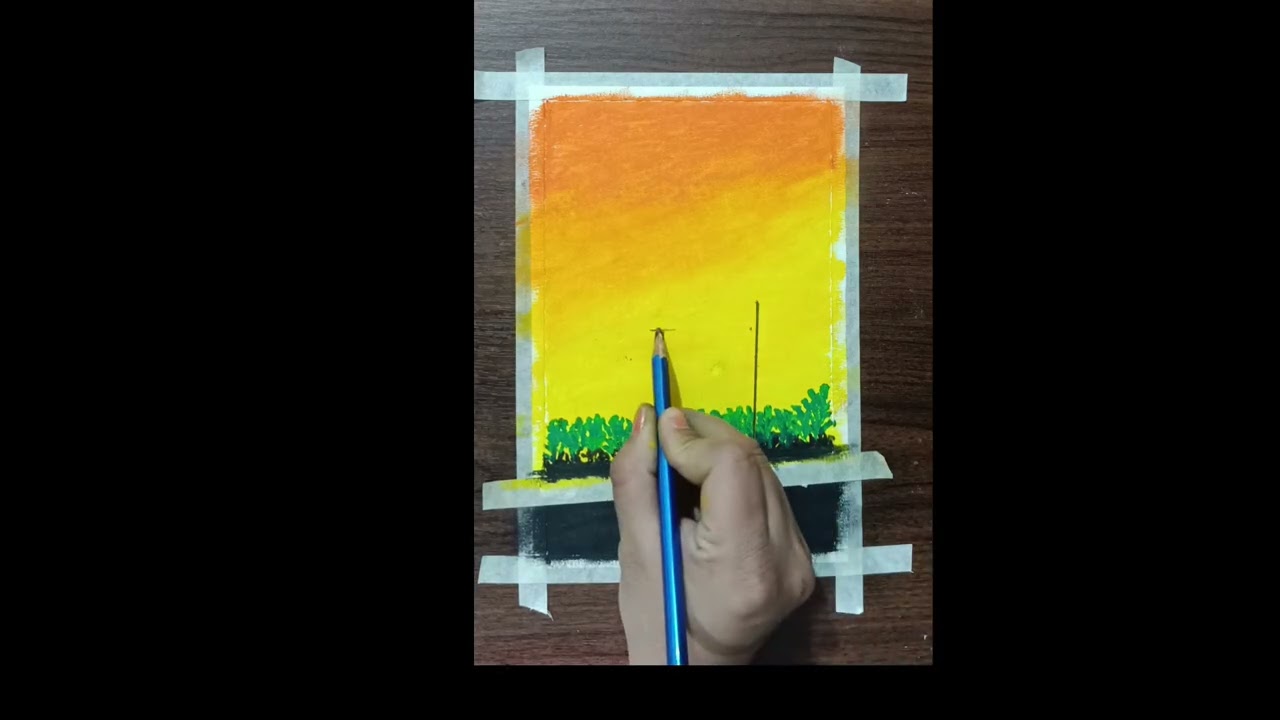  🎨 Easy Road Painting 🎨🖌️ | Road Scenery Drawing with oil pastel | Road Sunset drawing 