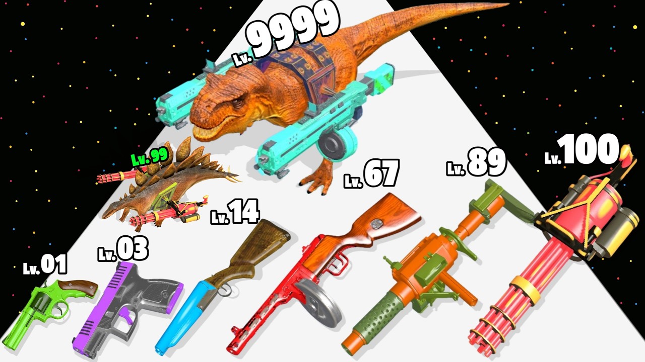 Dino Gun Madness 3D - Level Up Gun Max Level Gameplay (Dino Gun Run)
