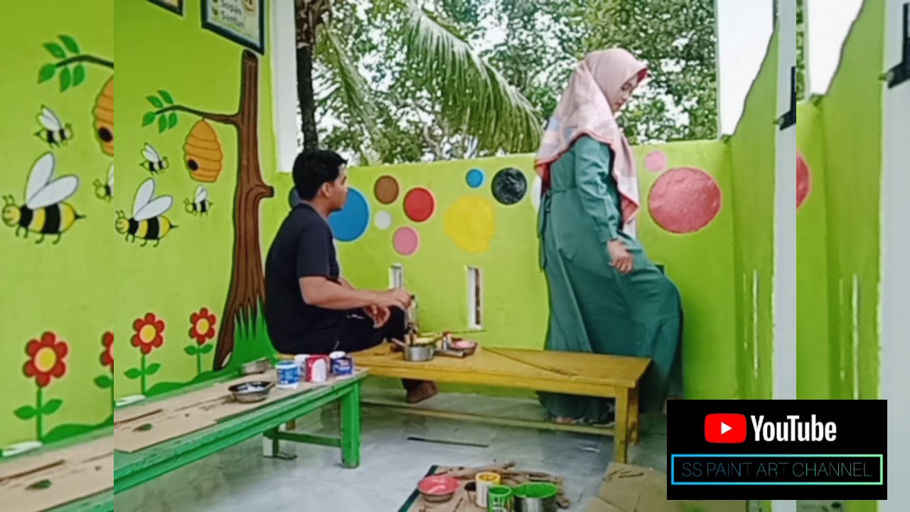 Lukis dinding sekolah TK/PAUD... POLKADOT WARNA WARNI... simpel tapi tetap cantik... PART 1