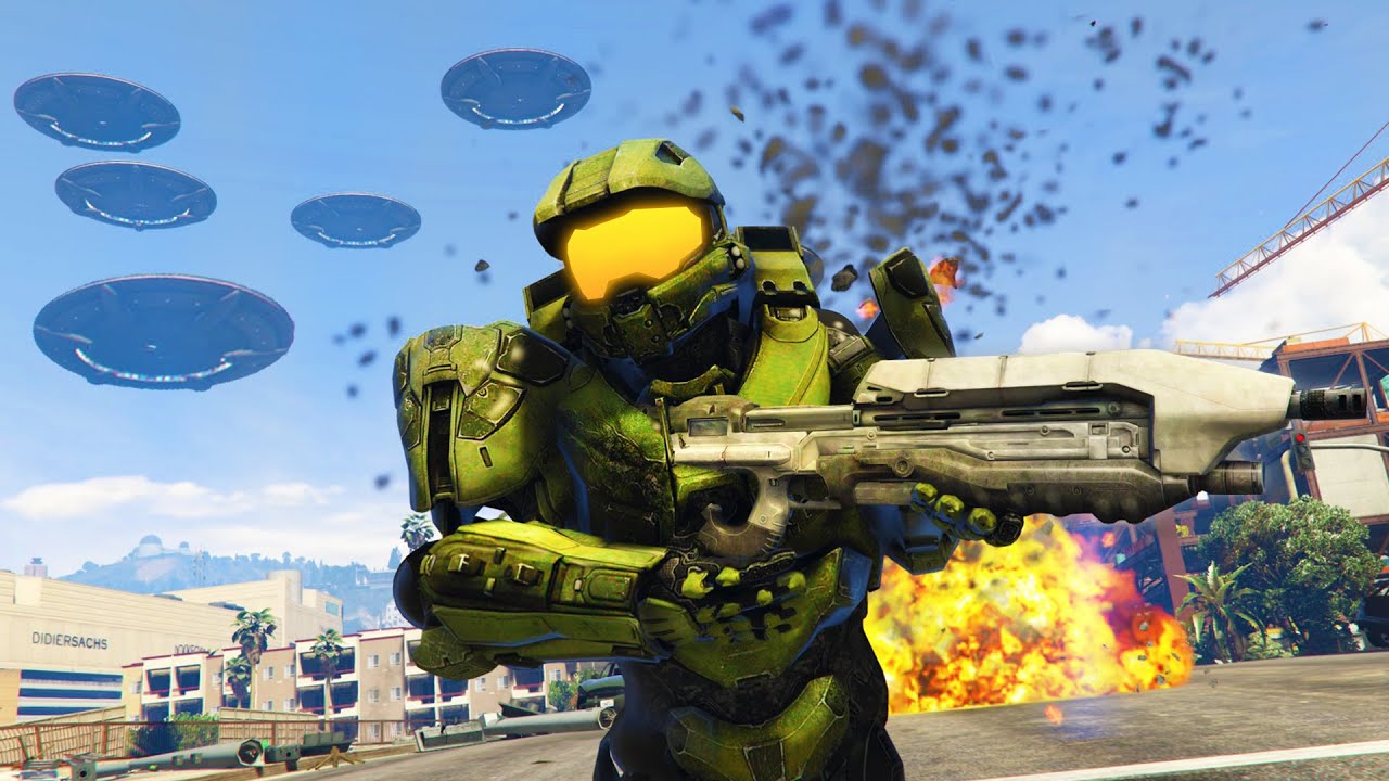 GTA 5 Mods - HALO MASTER CHIEF vs ALIENS MOD!! GTA 5 Halo Mod Gameplay! (GTA 5 Mods Gameplay)