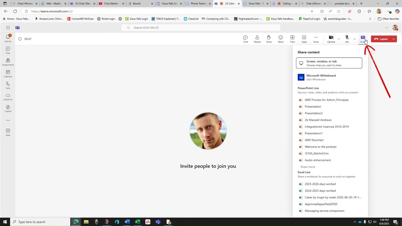 Sharing your screen in a Teams Call