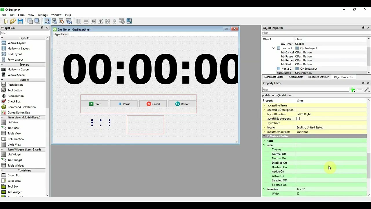 Creating Timer with PyQt6 - Part 1 - Creating Gui with Qt Designer