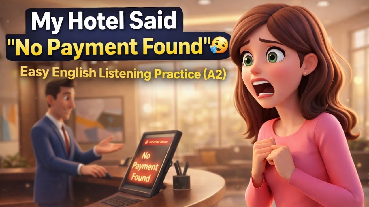 My Hotel Said “No Payment Found” 😰 | Easy English Listening Practice (A2)