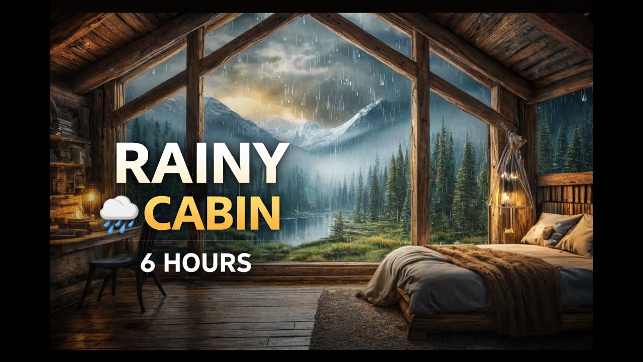 Rainy Mountain Cabin Ambience 🌧️ Cozy Wooden Cabin with Rain Sounds for Sleep & Relaxation (6 Hours)
