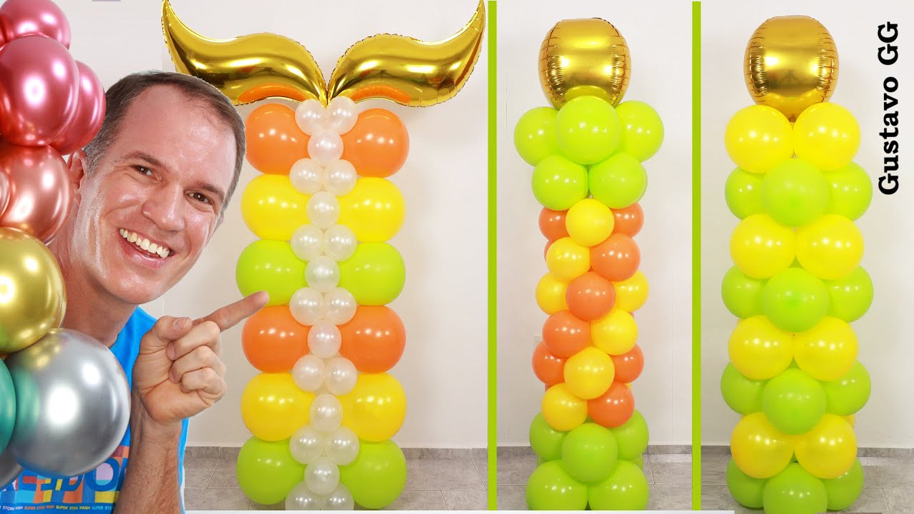 5 COLUMNAS DE GLOBOS (sin estructura) ✨ Como hacer columnas de globos - Gustavo gg