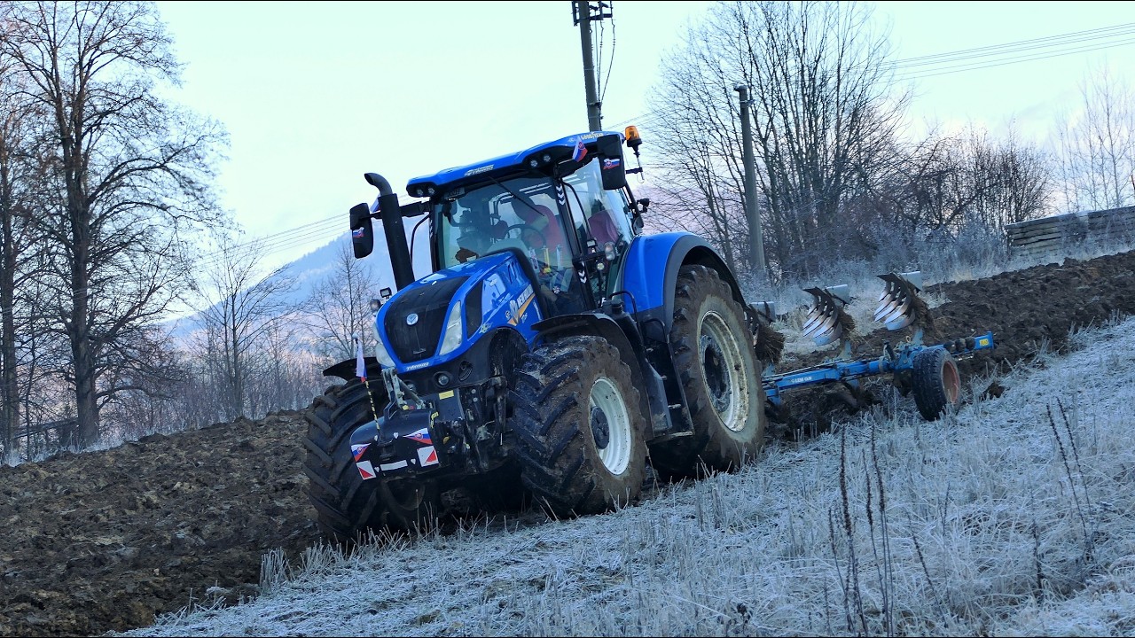 Сложная пахота в мороз на каменистом поле с трактором New Holland T7.290 AC и плугом Lemken Juwel 7