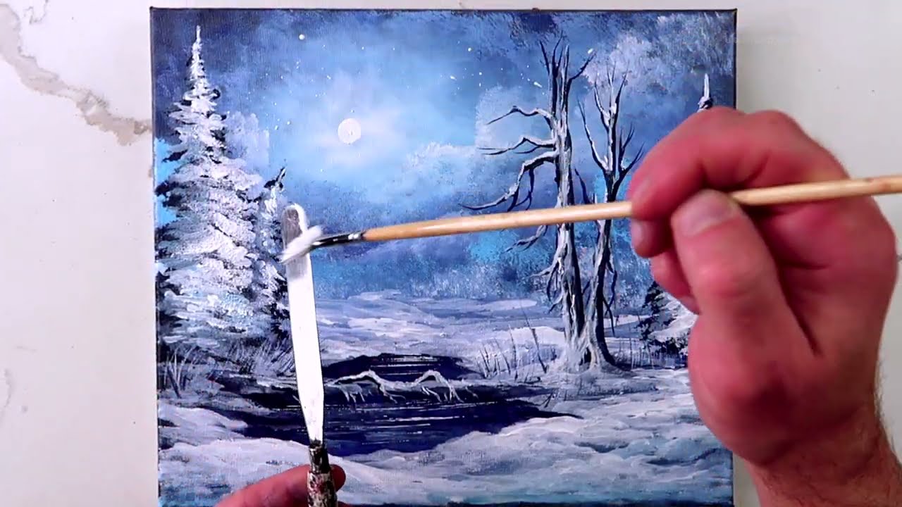 Breathtaking Winter Frozen Pond: Step-by-Step Acrylic Painting Tutorial Easy for Beginners