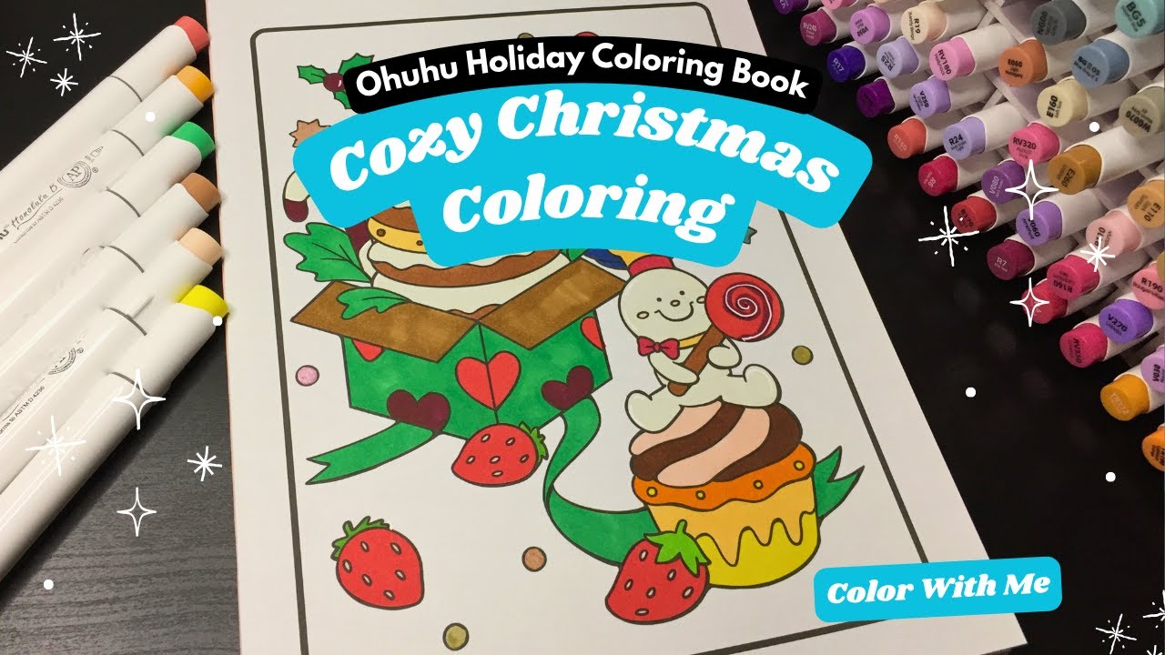 Cozy Christmas Coloring 🎨✨ | Ohuhu Holiday Coloring Book Flip Through & Color With Me