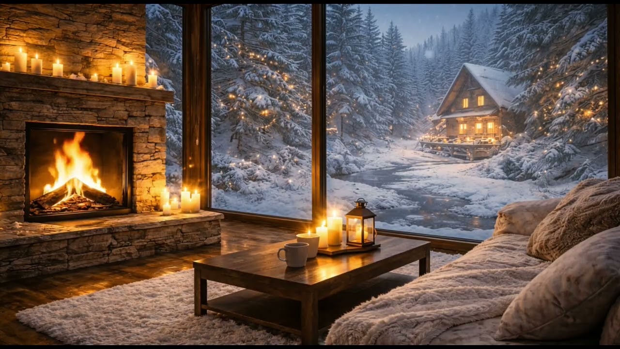 Cozy Winter Fireplace & Soft Piano ❄️🔥 5 5 Hours Snowfall Ambience for Sleep, Relax & Study