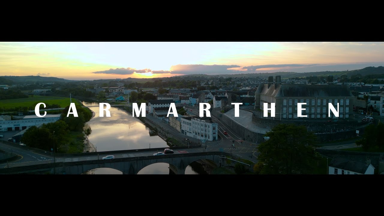 Carmarthen town 4K aerial
