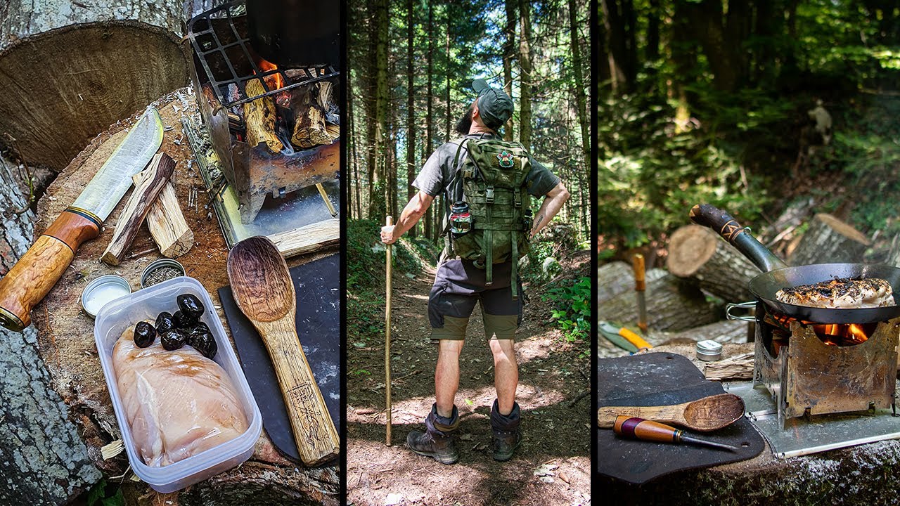 Petite bouffe à la campagne, réchaud artisanal Breton, couteau d'artisan Normand et sieste en hamac
