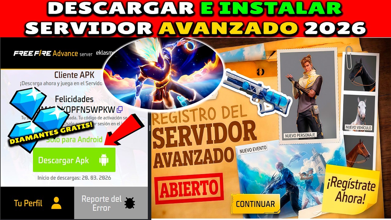Descargar e Instalar SERVIDOR AVANZADO FREE FIRE 2026 OB53 PERSONAJE, CABALLOS BERMUDA INUNDACION