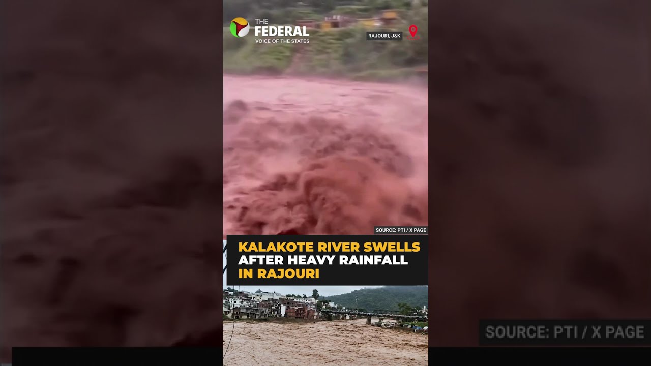 Kalakote river swells after heavy rain in J&K&rsquo;s Rajouri | #shorts