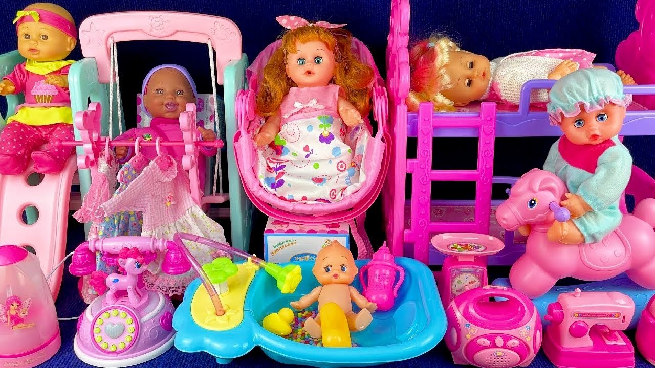 8 Minutes Satisfying with Unboxing Pink Doll Slide,Rock Bed Play Set Review Toys | ASMR