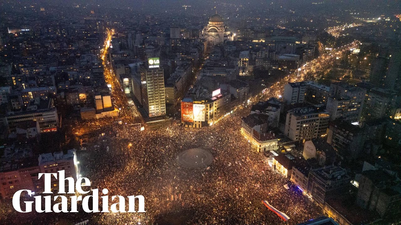 Drone footage shows mass anti-government protest in Belgrade