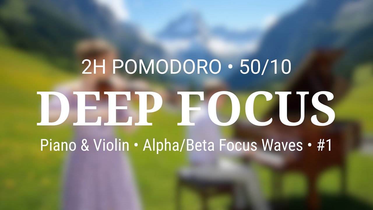 2-Hour Deep Focus Study • Piano & Violin • Alpha/Beta Brain Waves • 50/10 Pomodoro