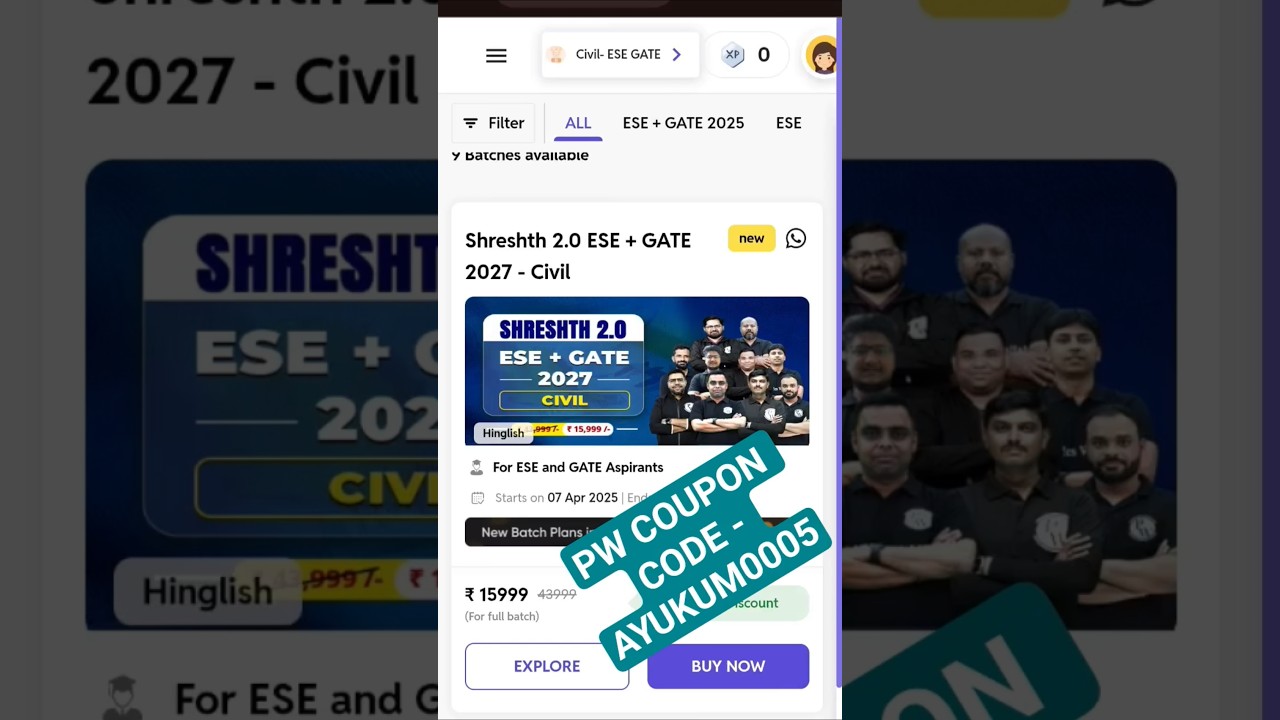 Shreshth 2.0 ESE+ GATE 2027 - CIVIL #pw #pwcouponcode #ese #gate #gateexam #gate2027 #2027