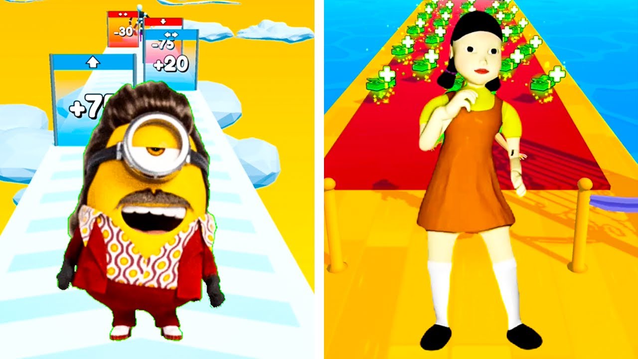 Run Rich 3D VS Tall Man Run - Squid Game Girl VS Minion Gameplay New Level NtY746V