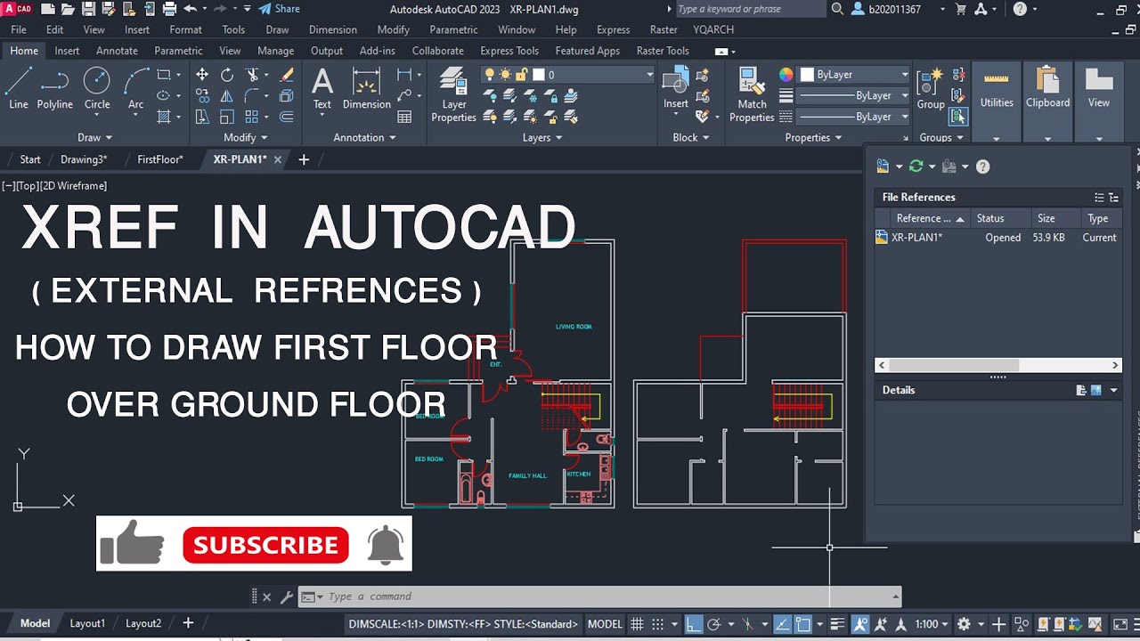 رسم مخطط فوق مخطط باستخدام الأكسريف/ Draw floor over floor by XREF in AutoCad