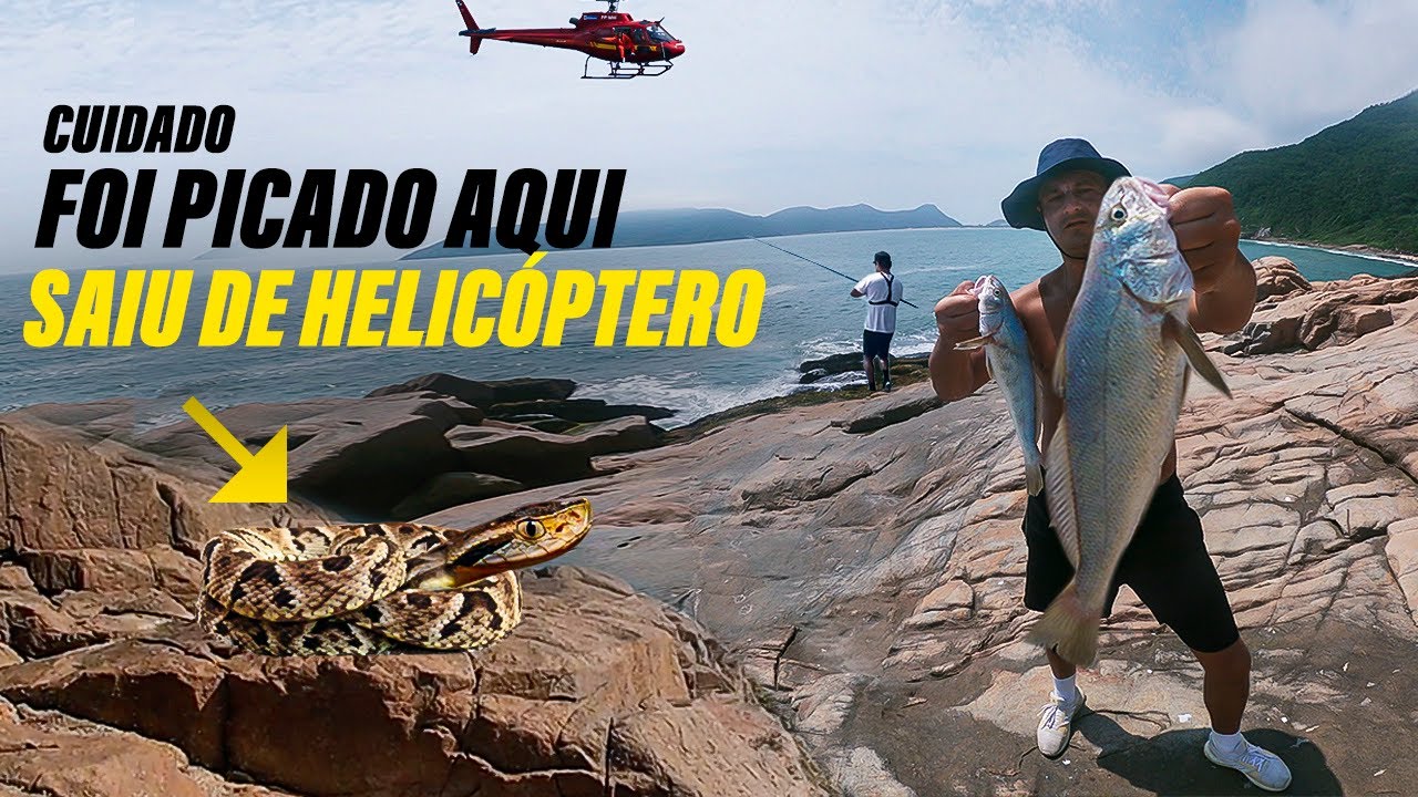 Os perigos desse costão em Florianópolis. Muito peixe, mas com cobras venenosas. Saiu de helicóptero