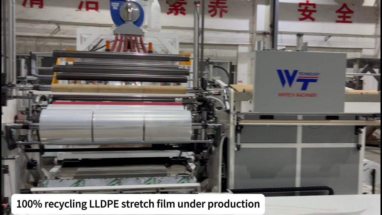 WT 100% recycling pe jumbo roll stretch film production line,50KG jumbo roll stretch film machine
