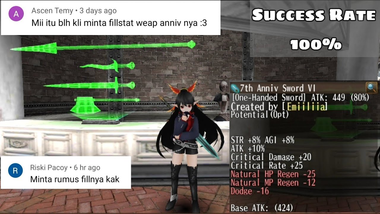 Toram Online - Fill Stats Weapon ATK10%STR8%AGI8%CD20CR25 (100% Success Rate)