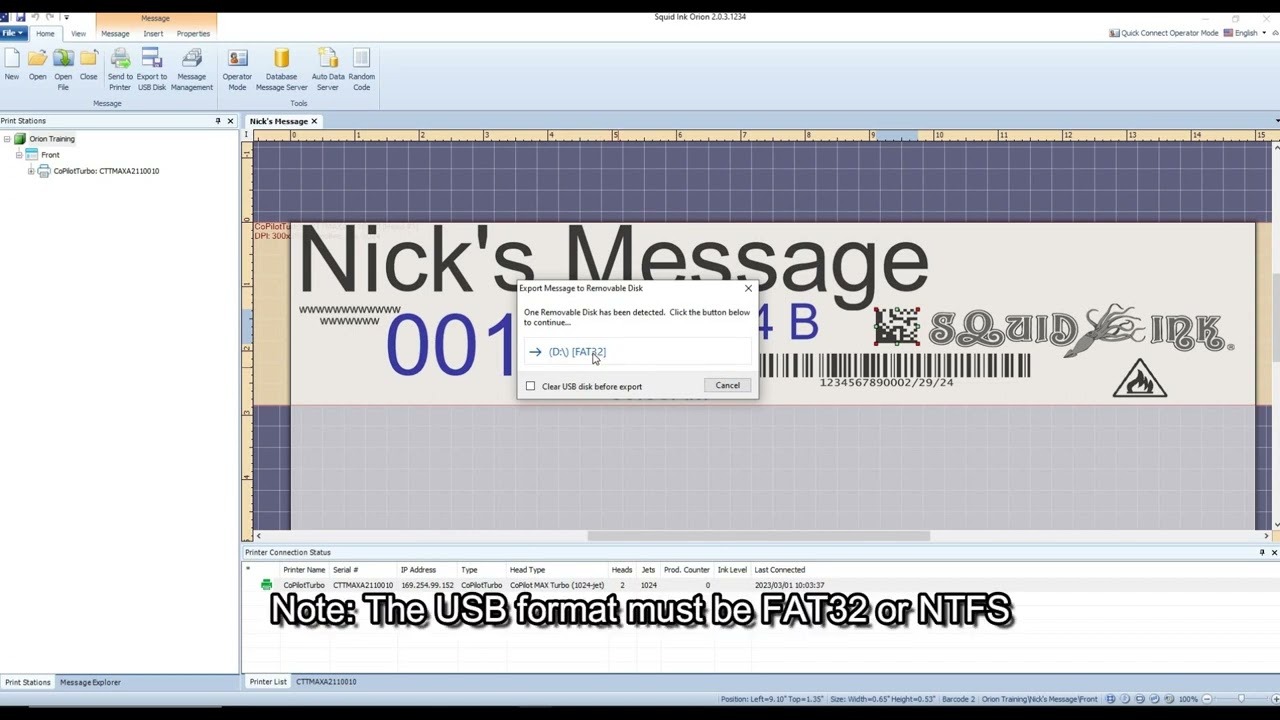 Orion Coding and Marking Software - Message Transfer