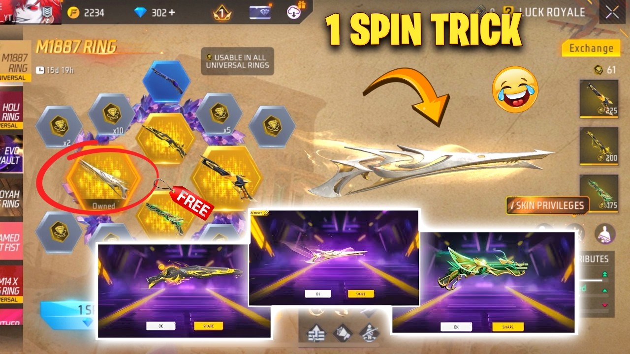 M1887 Ring Event One Spin Trick 💥😮| free fire new event | ff new event | new event free fire