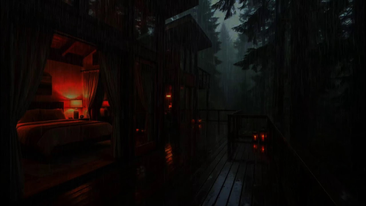 Heavy Rain Outside a Cozy Jungle Cabin 🌧️ Peaceful Piano for Deep Sleep & Relaxing Mind