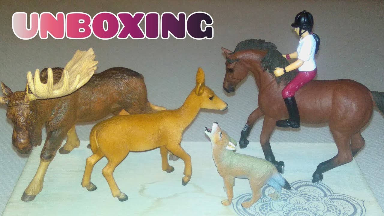 UNBOXING i RECENZJA figurek PAPO, SAFARI LTD i MOJO (jeździec, kojot, łoś, łania i klacz morgan)