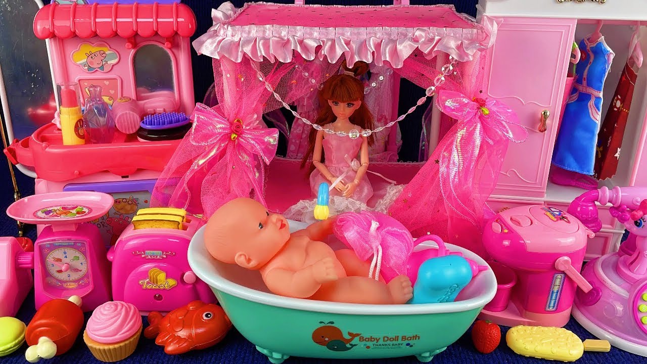 13 Minutes Satisfying with Unboxing Pink Barbie Bedroom Playset | ASMR | Toys Review 
