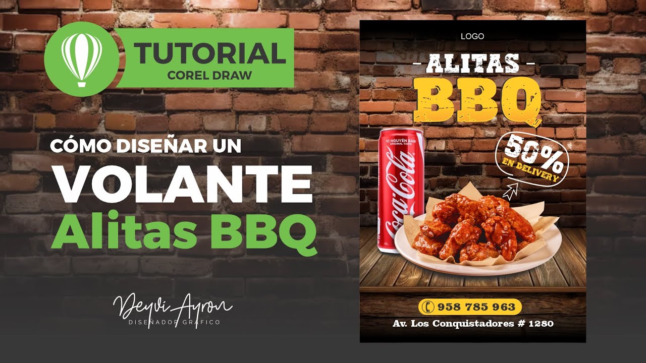 🔴Como hacer un VOLANTE Alitas BBQ en CorelDraw 🦄paso a paso🚀+ Link de descarga