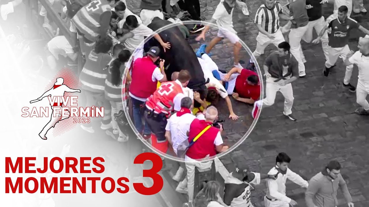 MEJORES MOMENTOS del  TERCER ENCIERRO de San Fermín 2023 | Toros de Cebada Gago