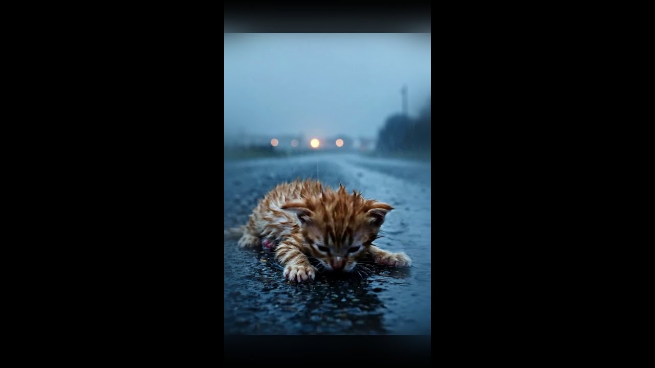 This kitten can’t stand on the road 😢 