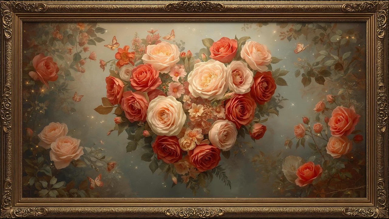 Romantic Rose Heart 🌹 Elegant Vintage Floral Art Relaxing Ambience 4K