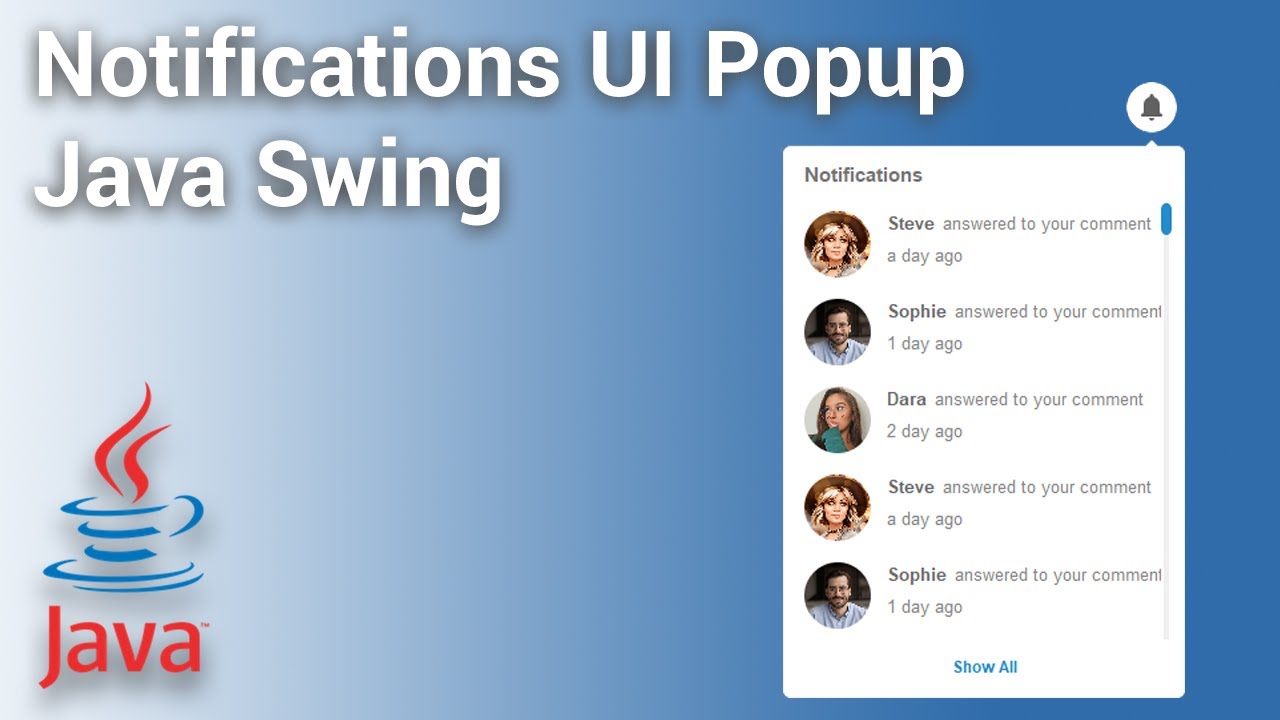 Notifications UI Popup using Java Swing - GlassPane Popup