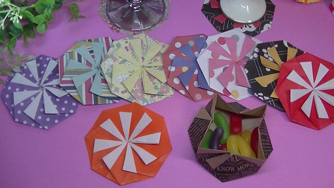 折り紙でコースター・ハサミ・小物入れは糊を使います・Origami ・Mr coin origami channel１５