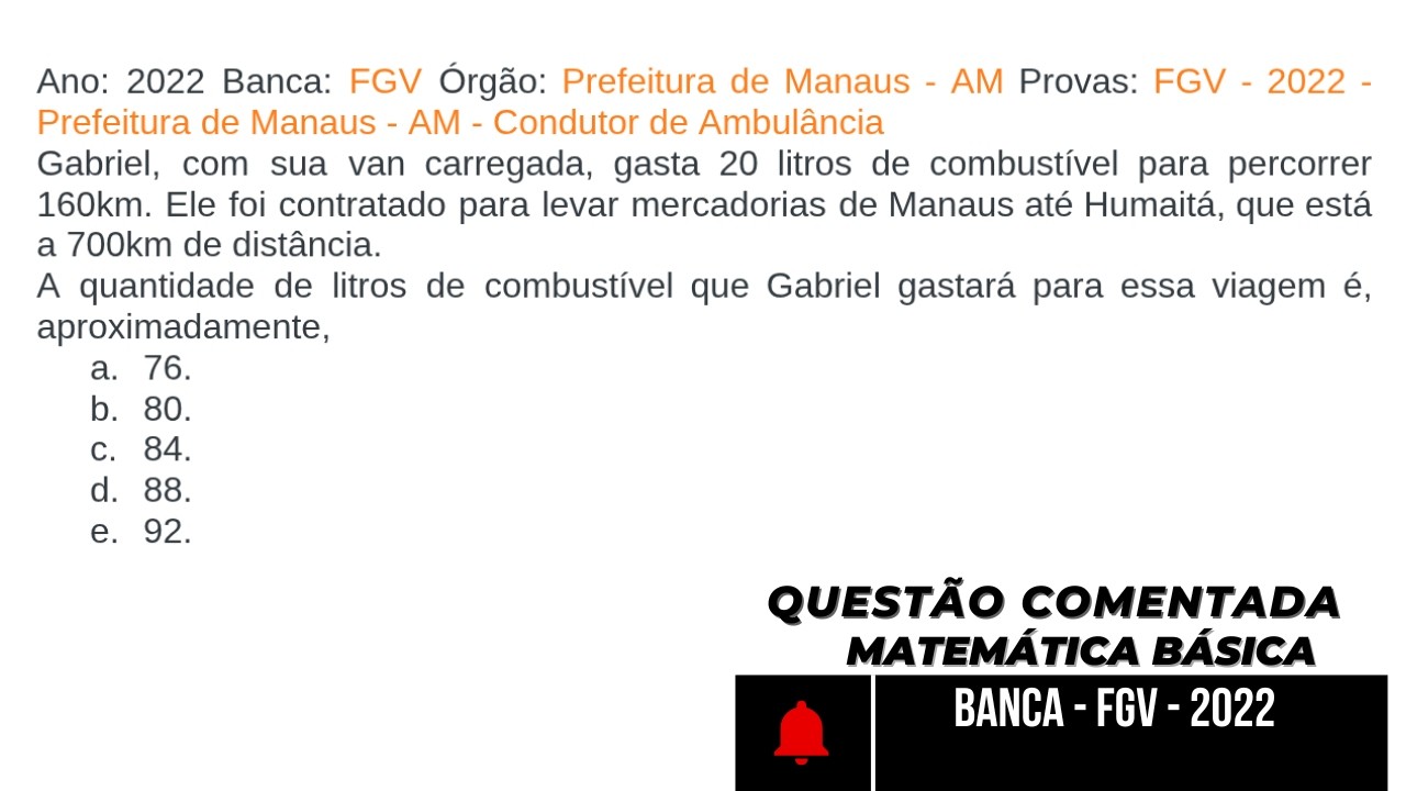 BANCA FGV Questão de Matemática Básica Resolvida Passo a Passo  Concursos 2022