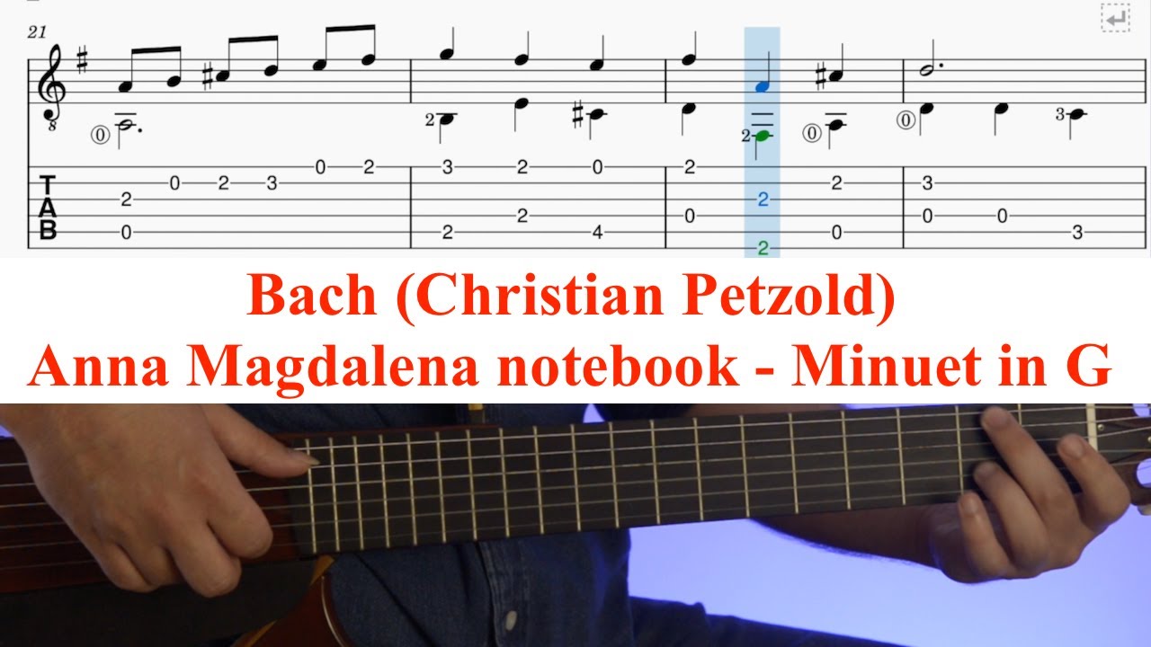 Bach (Christian Petzold) Anna Magdalena notebook - Minuet in G - Classical Guitar + Tab