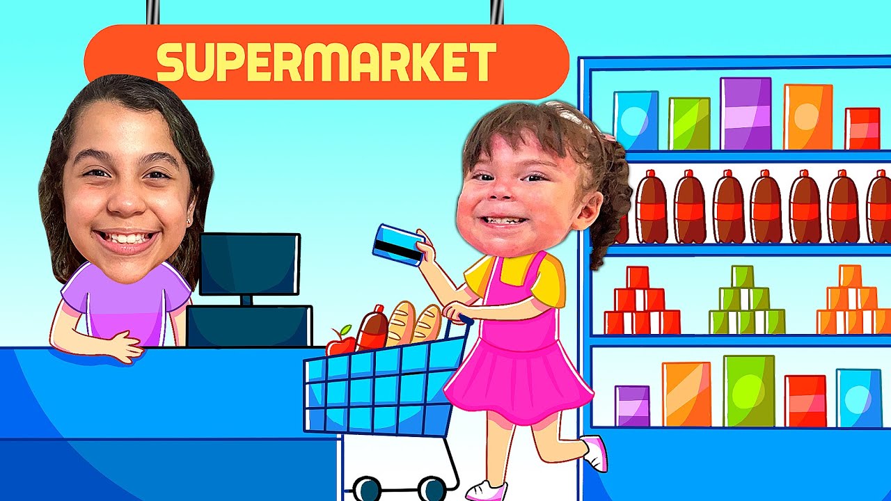 Sarah brinca de vendedora de um supermercado ! Pretend Play Toy Supermarket with Friends