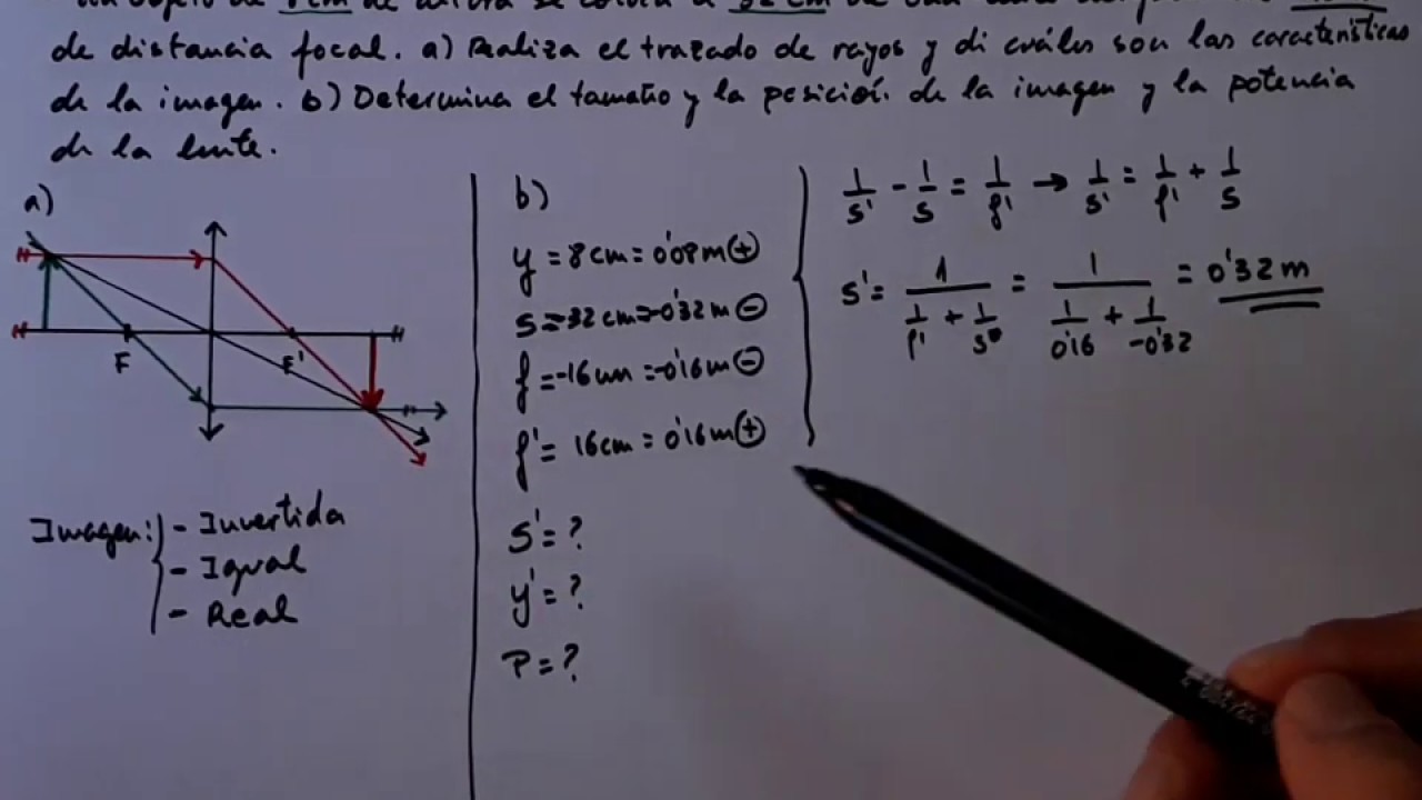 FÍSICA 2º BACHILLERATO - PROBLEMA DE ÓPTICA GEOMÉTRICA - Cálculo de distancias en lentes delgadas