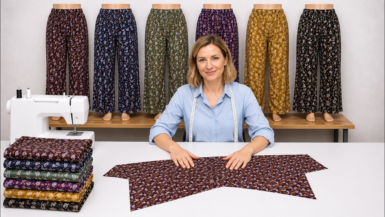 Very Easy Palazzo Pants Trouser Cutting and Stitching from Only 1 Meter for beginners